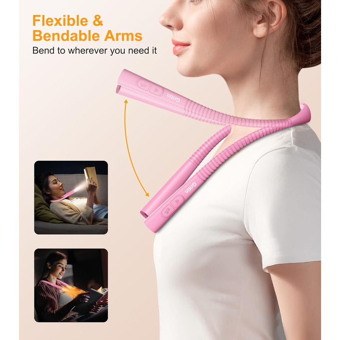 Настільна лампа Gritin для читання, гнучкий регульований світильник з 4 кольорами та 5 рівнями яскравості, регулювання інтенсивності, захист очей, акумулятор 80 годин, ергономічна лампа для читання в ліжку, рукоділля (рожевий)