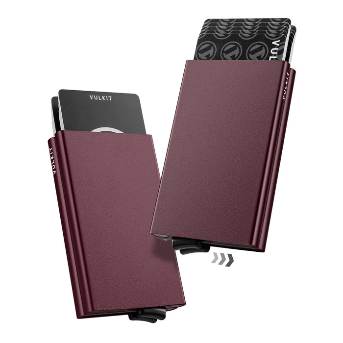 Металеве картхолдер VULKIT з RFID NFC захистом для чоловіків. Містить 10 карт. Колір: винний.