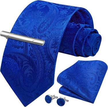 Чоловічий краватка та хустинка Enlision: Комплект з затискачем для краватки та запонками, королівський синій колір