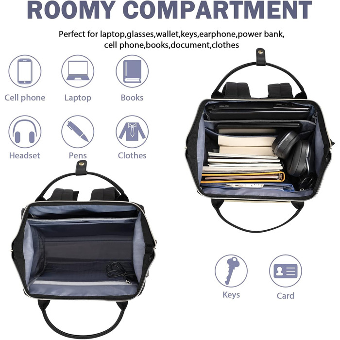 Жіночий рюкзак EMPSIGN з відділенням для ноутбука 17 дюймів. Стильний рюкзак для роботи, навчання та подорожей, чорного кольору.