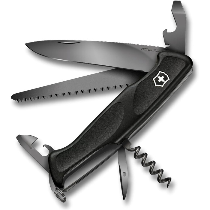 Швейцарський ніж Victorinox Ranger Grip 55 Onyx Black – мультитул з 12 функцій, чорний, 130 мм