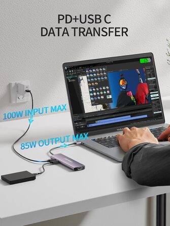 Док-станція Lemorele Upgrade 2025: USB-C/A, 10Gbps, 3 монітори, 14 в 1, HDMI 4K, Ethernet, USB 3.2/2.0, VGA, Type-C 3.1, PD 100W, Audio, SD/TF, для Windows, MacBook (фіолетовий)