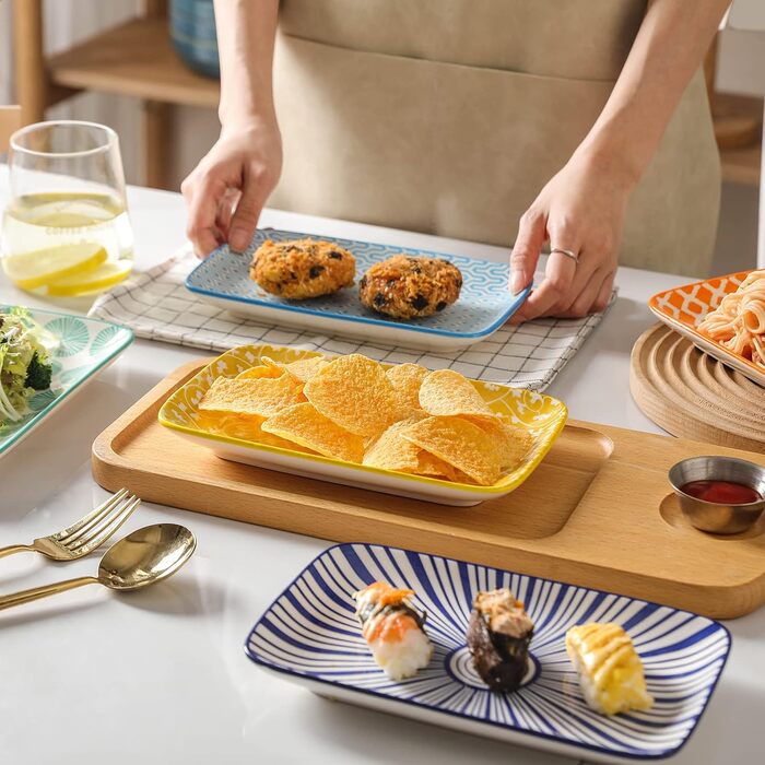 Сервіровальна тарілка Selamica 21 см, прямокутна, набір 6 шт. для подачі закусок, салатів, десертів та суші