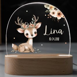 Night light for children with desired name, personalized night lamp dimmable - With a cute animal motif as personalized gifts for children for baptism, birth, Easter & baby gifts (Fawn)