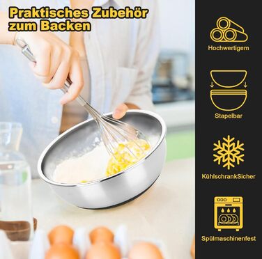 Набір мисок з нержавіючої сталі 7 шт з кришками та терками, для салатів, випічки та зберігання, можна мити в посудомийці, об'єми 0,63-5 л