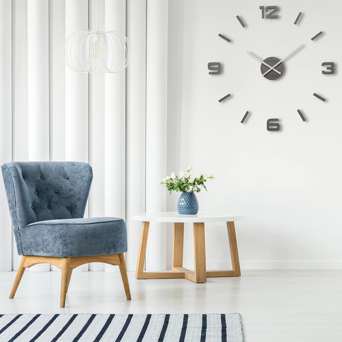 FLEXISTYLE 3D Wall Clocks DIY Oak Large 50-75CM (Thickness 19MM!) for Office Living Room Bedroom Decorative Items, z54g eco75 d-1-x (Gray, Wood-based material)
