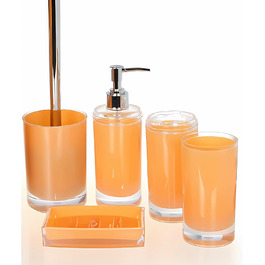 Acrylic Bathroom Accessories Set, Lotion/Soap Dispenser, Soap Dish, Toothbrush Holder, Tumbler, Toilet Brush and Holder, Modern Bathroom Decor and Housewarming Gift Set, Orange, 5-Piece