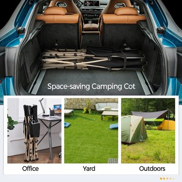 Ліжко гостьове Yaheetech складане, кемпінгове, з бічною кишенею та сумкою для транспортування, до 150 кг (Чорне)