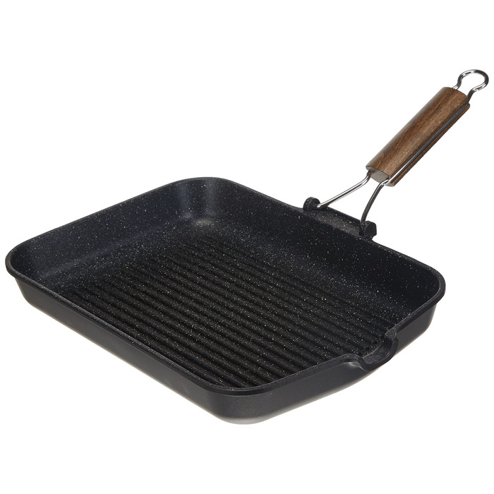 Пан гриль Home Pietra з антипригарним покриттям та складною ручкою, кам'яна, чорна, 36x24 см