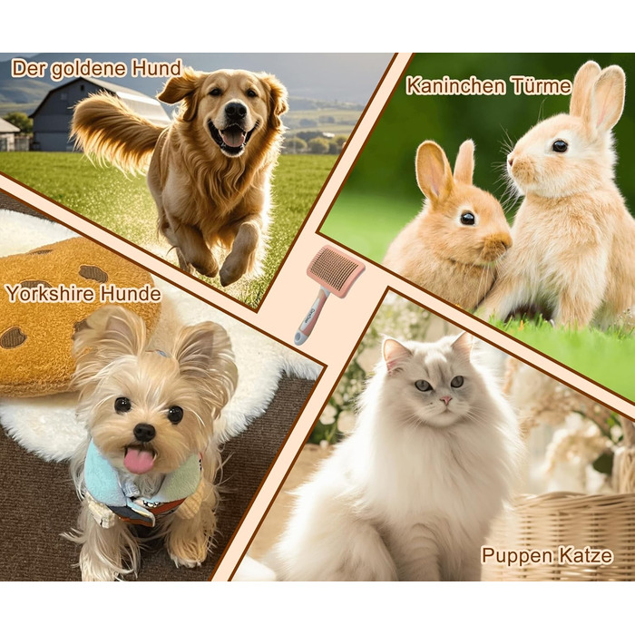 Щітка для котів та собак з довгим та коротким волоссям - видаляє підшерсток та ковтуни. Масажна щітка з антиковзним покриттям, помаранчевий колір, розмір S