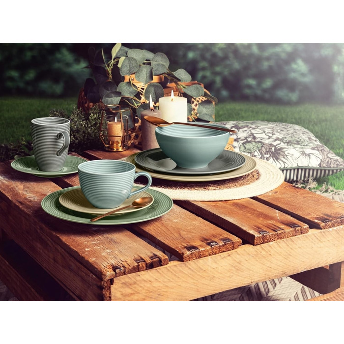 Сервіз столовий SELTMANN WEIDEN Beat 12-piece - білий з блакитними смужками, сучасний стиль