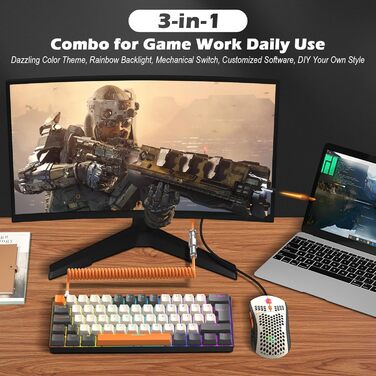 ZIYOU LANG T60 Pro: Механічна комбо клавіатура та миша з RGB підсвічуванням (60% UK Layout, Linear Red Switch, 6400DPI)