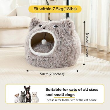 CATISM Cat Cave Cat Bed Washable Cat Sleeping Place for Cats Cute Monster Plush Pet Cat Head Pillow Cat House Cat Cushion Fluffy Kitten Puppy Snuggle Bed Pet Bed (Coffee)
