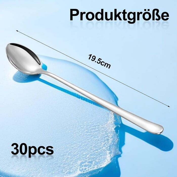 Набір ложок для лате макіато, 30 шт: ложки для кави, морозива, коктейлів та десертів (19,5 см, нержавіюча сталь)