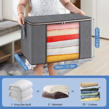 Органайзери для зберігання 3 шт. 60L, сірі, для постільної білизни, одягу, ковдр, подушок - AIOR