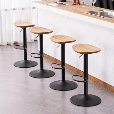 Kidol Adjustable Height Bar Stools 2-Pack - 360° Swivel, Round Wooden Seat, Metal Frame, for Kitchen/Bar/Living Room (Brown)