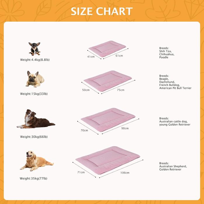 Dog Bed Soft and Warm Mat Dog Cushion Washable Cozy Reversible Pet Sofa Cushion PS085 (106x71 CM, Pink)
