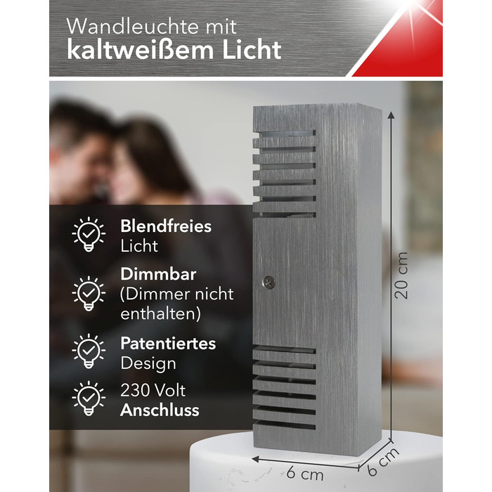 SpiceLED Wandleuchte: LED-стінна лампа з ефектом тіні, тепле біле світло, 14W, сріблясте, диммування, 25x8x8 см