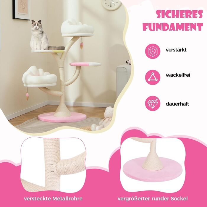 Дерев'яний кігтеточка для котів COSTWAY 165 см з 4 лежаками, печерею та сизалевими стовпчиками. Міцний кігтеточка-вежа з металевим каркасом, меблі для котів.