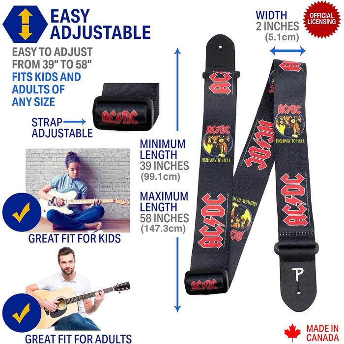 Гітарний ремінь Perri's Leathers LPCP-8014 ACDC з поліестеру, 2 дюйми