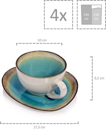 Sänger | Capri Stoneware Coffee Set, Coffee Cup Set for 4 People, Coffee Mugs, Coasters, Plates, 12-Piece Coffee Cup Sets, Stoneware Mug Coffee Set | PREMIUM COLLECTION 12-Piece Coffee Set