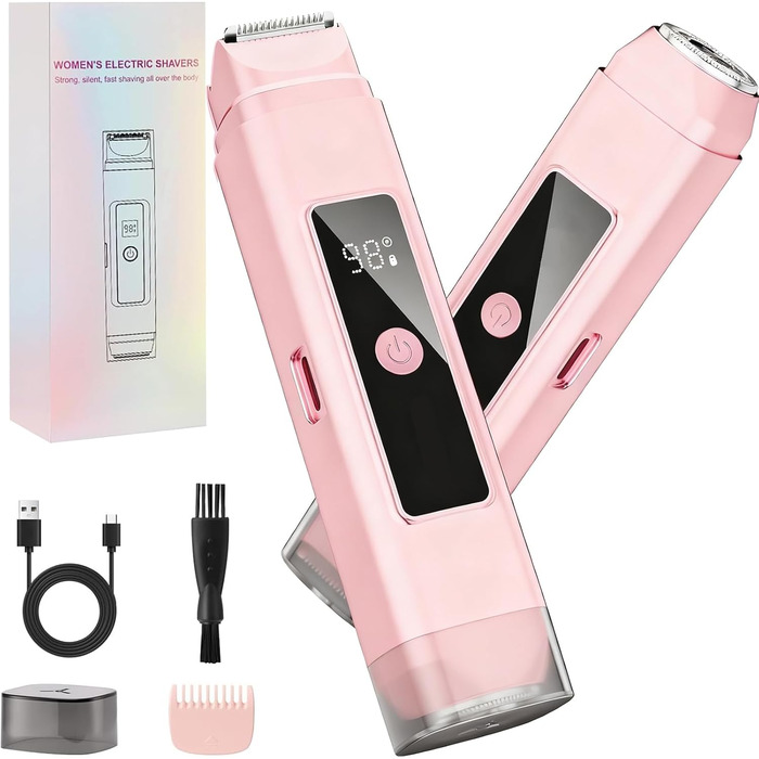 Електричний жіночий епілятор 2-в-1 Intimrasierer з LED-дисплеєм та IPX7 водонепроникністю, рожевий