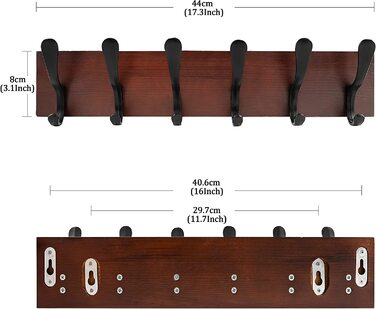 SKOLOO Wall Mounted Coat Rack - Wood Brown Wall Coat Rack Hooks Wall Organizer Clothes Hanger Rack with 6 Hooks for Hanging Coats, Hats, Clothing, Scarves, Brown & Black 1 Brown (6 Hooks)