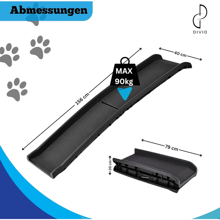 DIVID® Рампа для собак, складана, для авто, до 90 кг, неслизька, для собак та котів