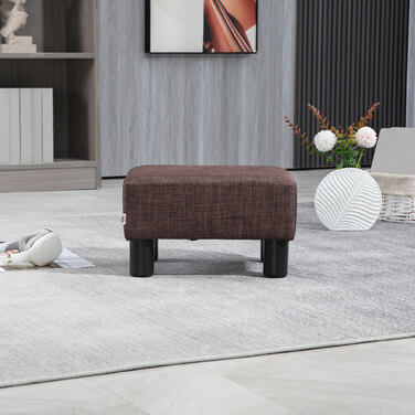 HOMCOM Footstool Ottoman - Holds up to 100 kg, Rectangular Upholstered Footstool for Living Room, Hallway, Brown, 40 x 30 x 24 cm
