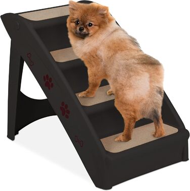 Relaxdays Dog Stairs, 4 Steps, for Small & Large Dogs, Bed & Couch, Car, Pet Stairs, HxBxT: 49 x 39 x 61 cm, black