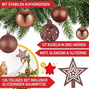Набір прикрас на ялинку 128 шт. – верхівка, 127 кульок, 5 карток – ялинковий декор для дому та вулиці з пластику