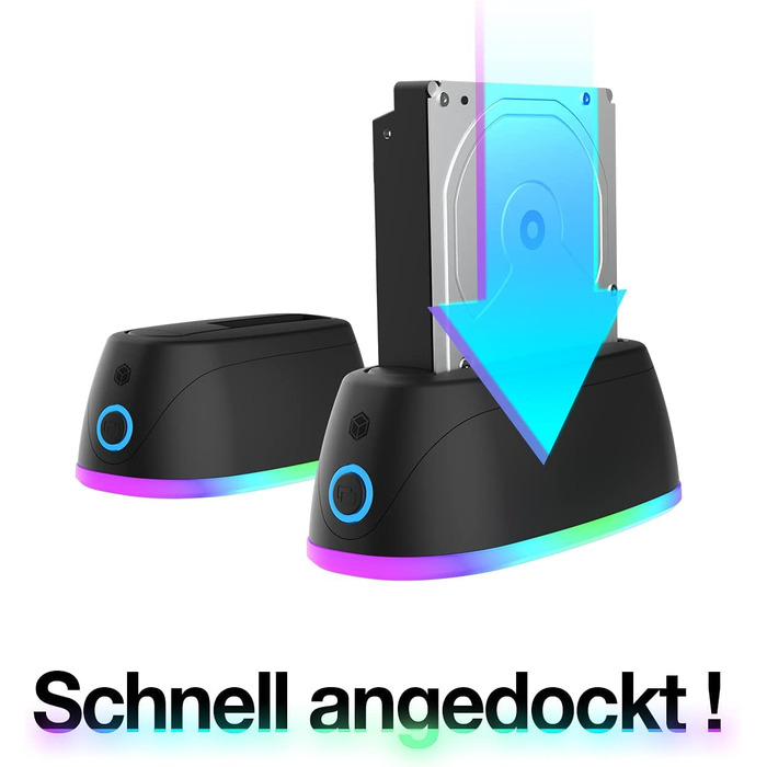 Док-станція ICY BOX для HDD/SSD USB 3.0 з RGB підсвічуванням, підтримка 2.5/3.5