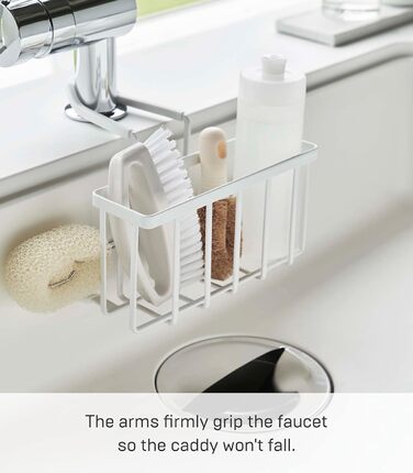 YAMAZAKI 5639 Tower Sink Organizer, White, Steel/Silicone, Minimalist Design, 20.3 x 18.5 x 14 cm (LxBxH)