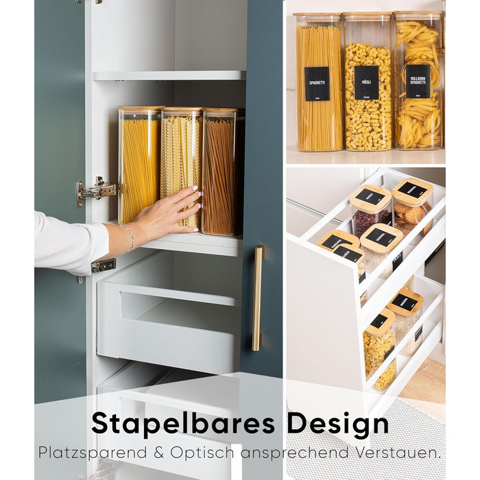 Набір скляних контейнерів для зберігання Deco haus® (6 шт.) з кришкою, етикетками - герметичні банки для круп, макаронів, спецій