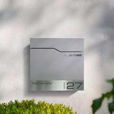 Поштовий ящик Metzler Thobe з нержавіючої сталі, з відділенням для преси та табличкою для імені - сучасний вуличний поштовий ящик (графітовий алюміній)