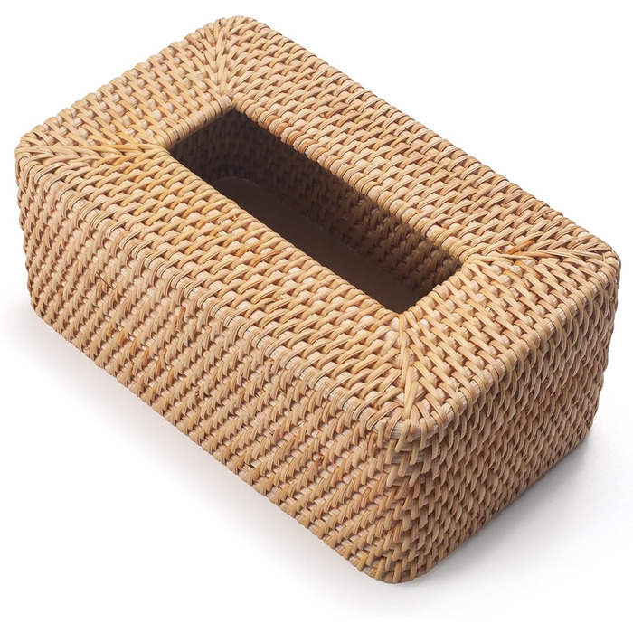 Склянка для рушників з ротангу, плетена коробка для серветок, декоративна для кухні, вітальні, ванної кімнати (натуральний ротанг)