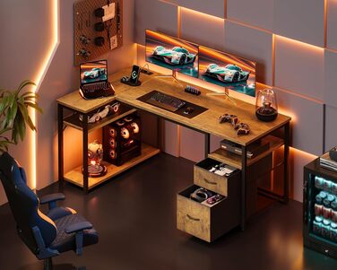 Ігровий кутовий стіл Coleshome з 2 шухлядами, 140×80 см, коричневий