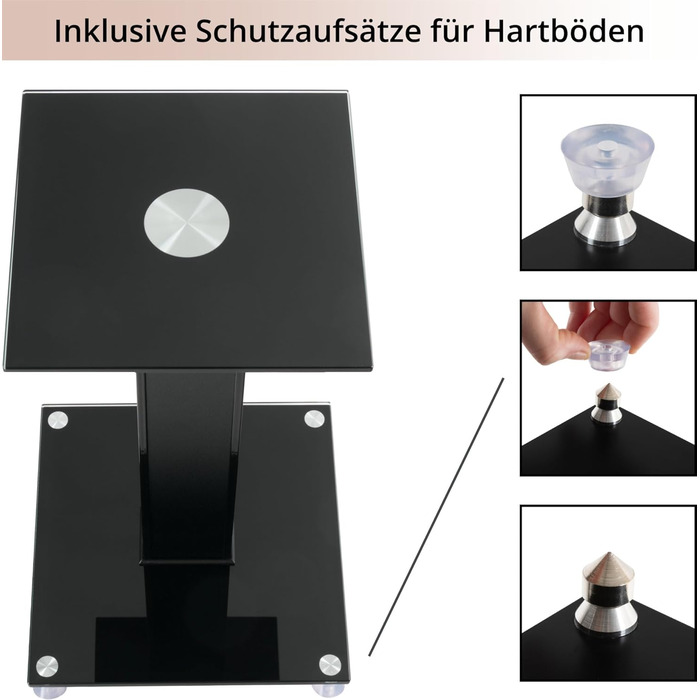 Підставка для колонок Pronomic SLS-282 BK (пара) - Стильний дизайн з 2 скляними пластинами, регульовані шпильки та гумові ніжки, приховане кабельне провідництво, вантажопідйомність 10 кг