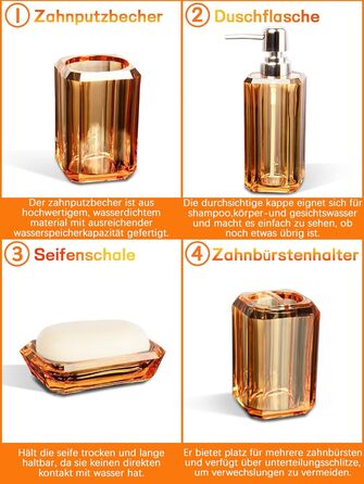 Набір аксесуарів для ванної кімнати, 4 шт. Акриловий набір для ванної: дозатор для лосьйону, стакан, тримач для зубних щіток, мильниця. Сучасний декор для ванної кімнати.