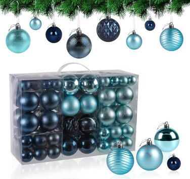 Набір прикрас для ялинки Agoer 100 шт. - блакитні кульки для ялинки з блискітками, пластикові, для декору ялинки на Новий Рік та Різдво