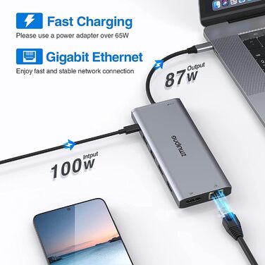 Док-станція USB-C для ноутбука 14-в-1: 2xHDMI 4K, DP, Ethernet, 4xUSB, 100W PD, SD/TF, Audio/Mic. Підтримка Dell, HP, Lenovo та інших ноутбуків.