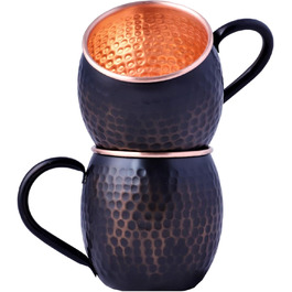 STAGLIFE Black Copper Mug Pure Copper Moscow Mule Mug 2-Piece Set for Men Moscow Mule Mug Copper Mug Moscow Mule Set Copper Mug Copper Cup Moscow Mule Mug Set