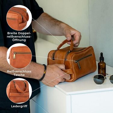 Шкіряна косметичка для подорожей Berliner Bags Vintage Kulturbeutel Tim XL, унісекс несесер для аксесуарів та гігієни, коричневий