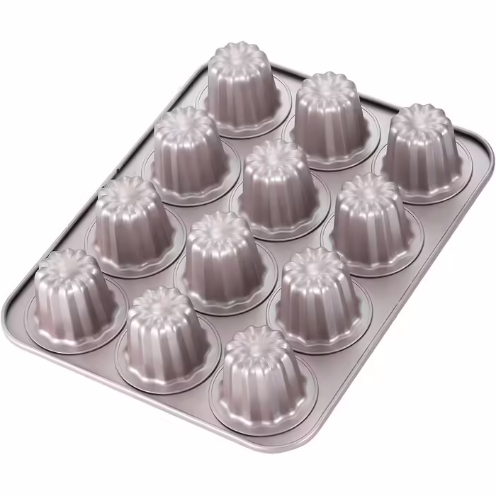 CHEFMADE Canelé Baking Mold, 12-Cavity Non-Stick Canelé Muffin/Cupcake Pan for Oven Baking (Champagne Gold)