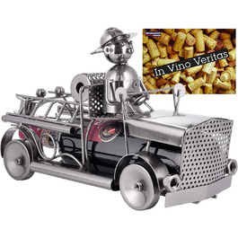 BRUBAKER Wine Bottle Holder Fire Department - Fire Truck Metal Sculpture Bottle Stand - 32 cm Metal Figure Wine Gift for Firefighters - with Greeting Card
