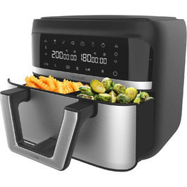 Cecotec Oil-Free Hot Air Fryer - 9L divisible into 2 - Air Fryer Cecofry Dual 9000. 2850W, dietary and digital, touch panel, dual temperature control, 6 modes, PerfectCook technology Black and Stainless Steel 1 9L basket + divider
