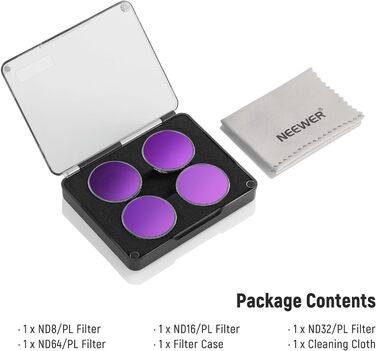 Набір фільтрів NEEWER CPL та ND для DJI Osmo Action 4/Action 5 Pro (4 шт.): CPL+ND8+ND16+ND32. Сумісний з FL-A12. Оптичне покриття, аксесуари для екшн-камери