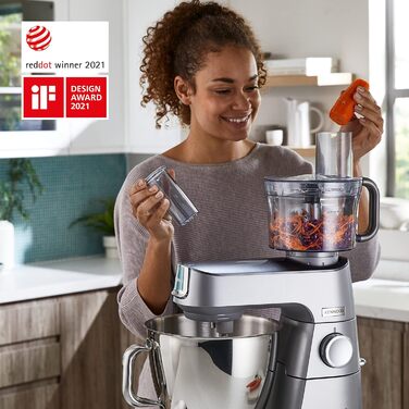 Кухонний комбайн Kenwood Titanium Chef Baker XL KVL85.424SI з вагою, 2 чашами, 1200 Вт, 4 насадки для випічки, скляний блендер, подрібнювач, сріблястий