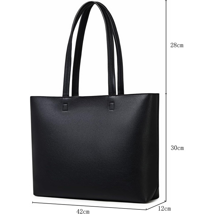 Сумка жіноча шоппер Tote Bag з PU шкіри, чорна: для роботи, школи, покупок, з блискавкою та внутрішніми кишенями