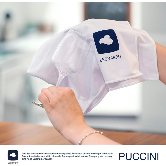 Набір келихів для просекко LEONARDO HOME PUCCINI 280 мл, 6 шт, міцне скло, підходить для посудомийки, з серветкою для полірування
